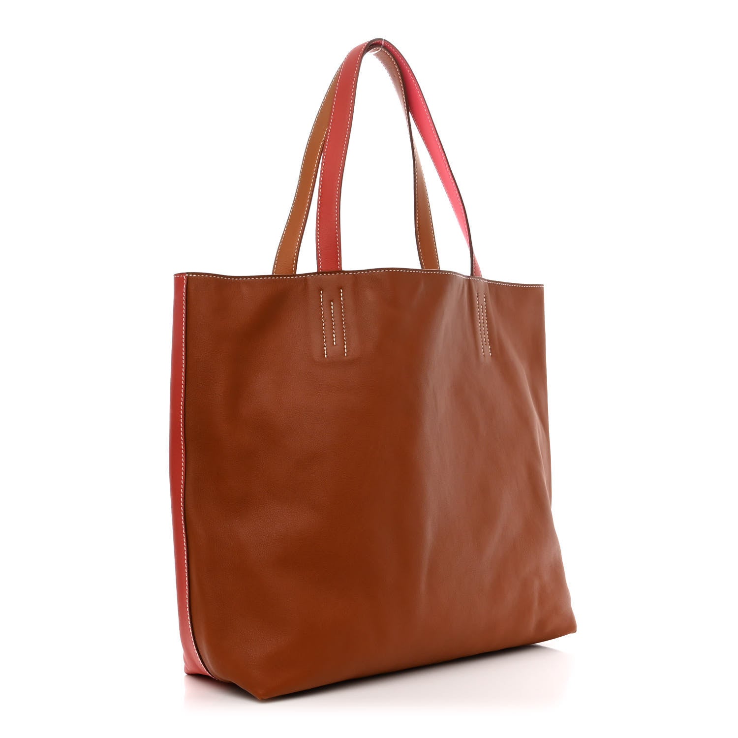 Hermes Veau Sikkim Double Sens 36 Reversible Tote Gold Rose Azalee Rouge Casaque Brique 12 of 17