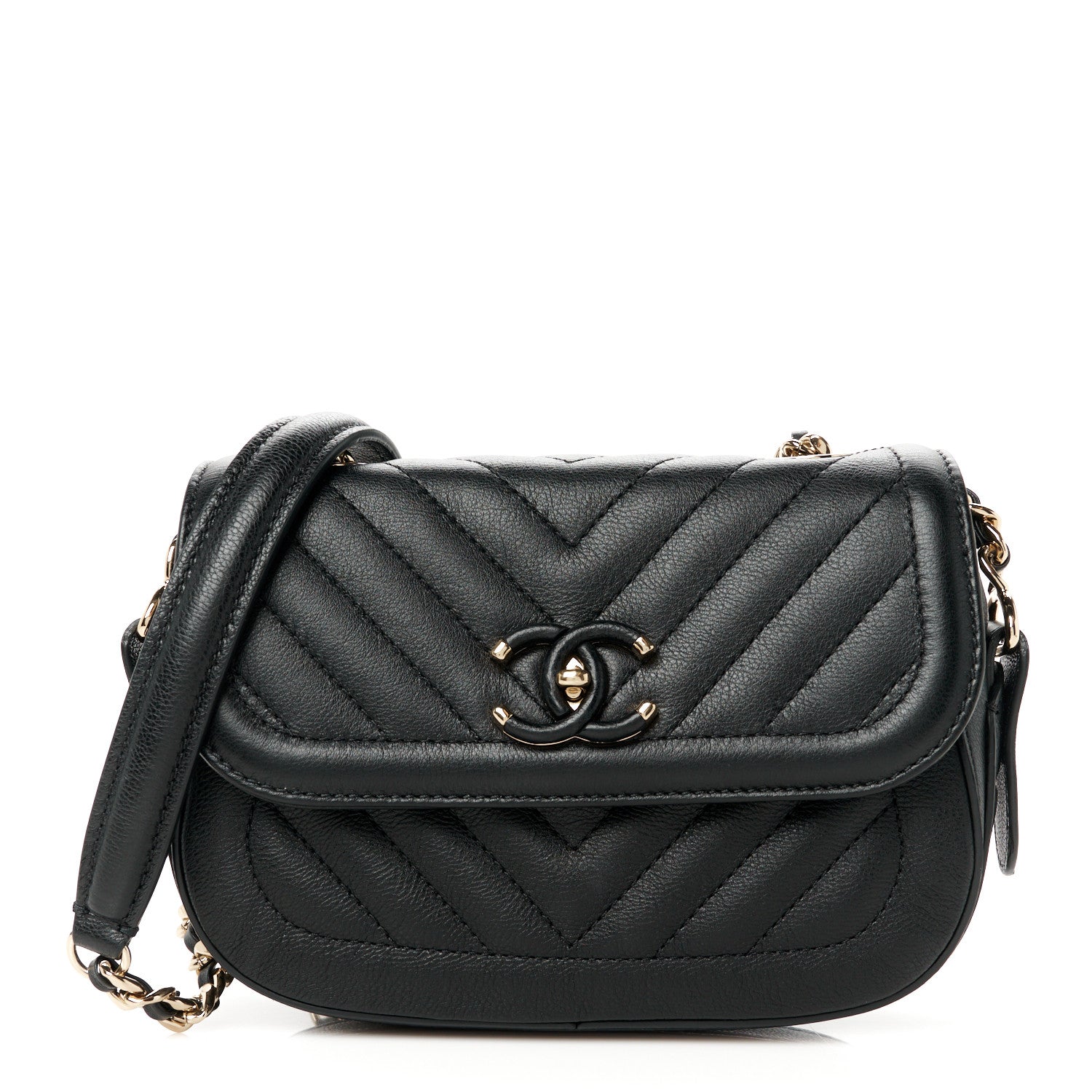 Chanel Calfskin Chevron Quilted Mini Messenger Flap Black 1 of 12