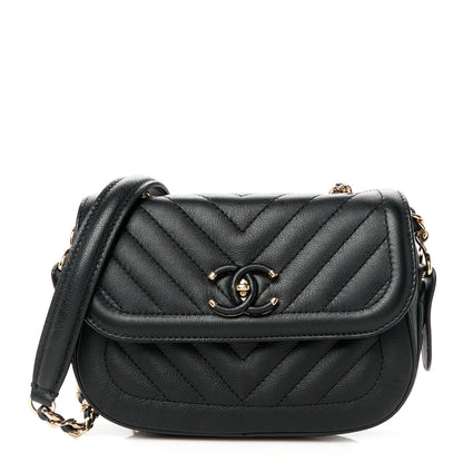 Chanel Calfskin Chevron Quilted Mini Messenger Flap Black 1 of 12