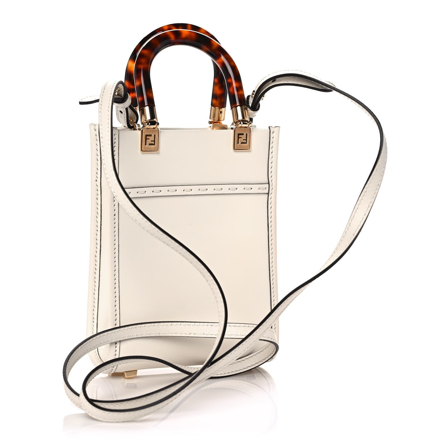 Fendi Vitello King Plexiglass Logo Embossed Mini Fendi Sunshine Shopper Tote White Ice 3 of 10