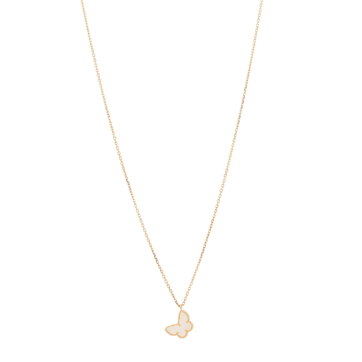 18K Yellow Gold Mother of Pearl Sweet Alhambra Butterfly Pendant Necklace
