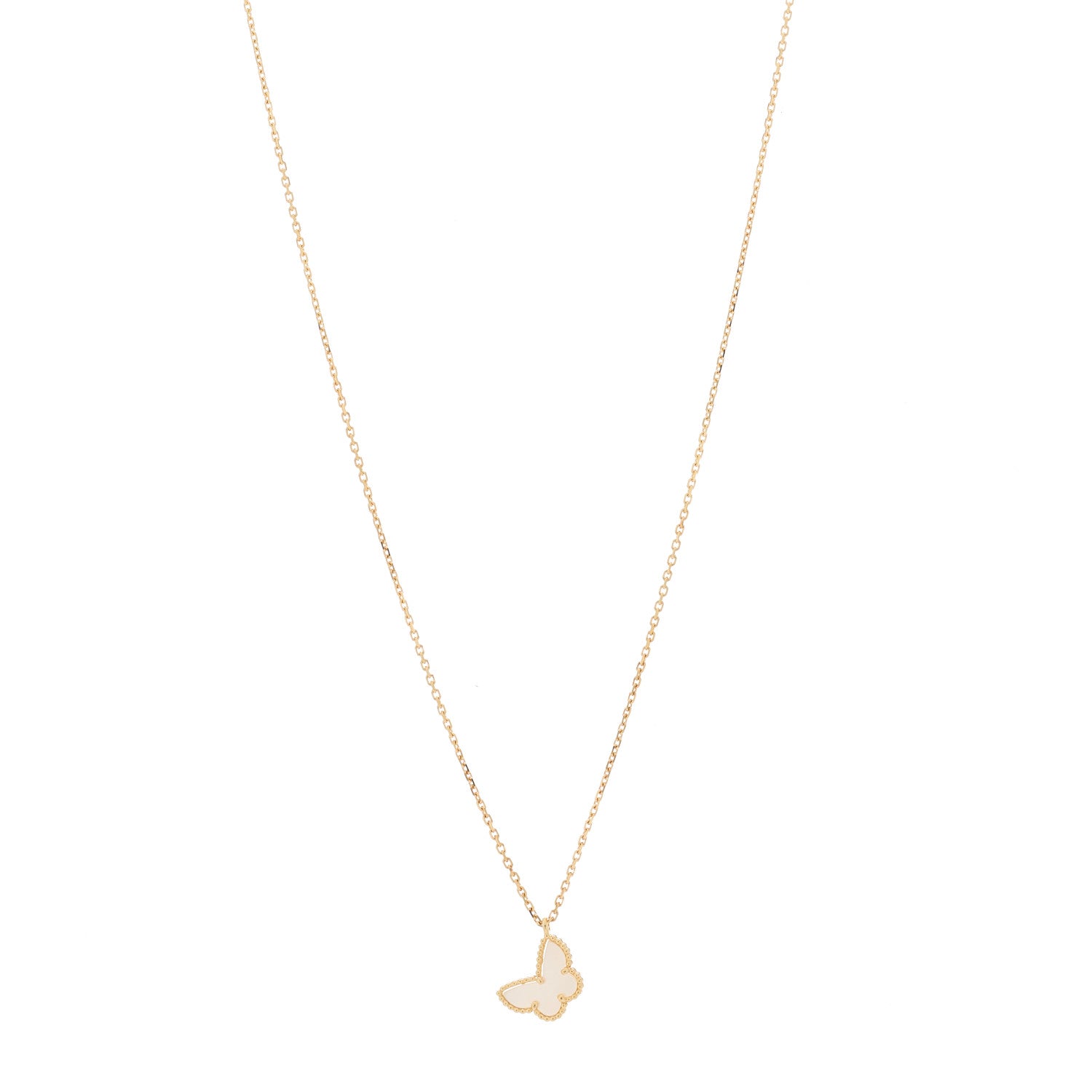 Van Cleef & Arpels 18K Yellow Gold Mother of Pearl Sweet Alhambra Butterfly Pendant Necklace 1 of 6