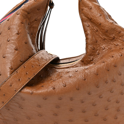 Gucci Ostrich Web Large Attache Shoulder Bag Brown 8 of 10