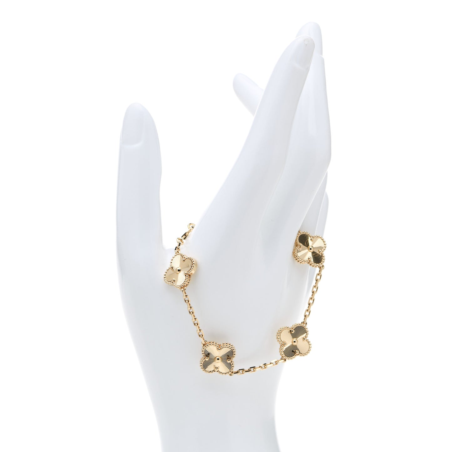 18K Yellow Gold 5 Motifs Guilloche Vintage Alhambra Bracelet
