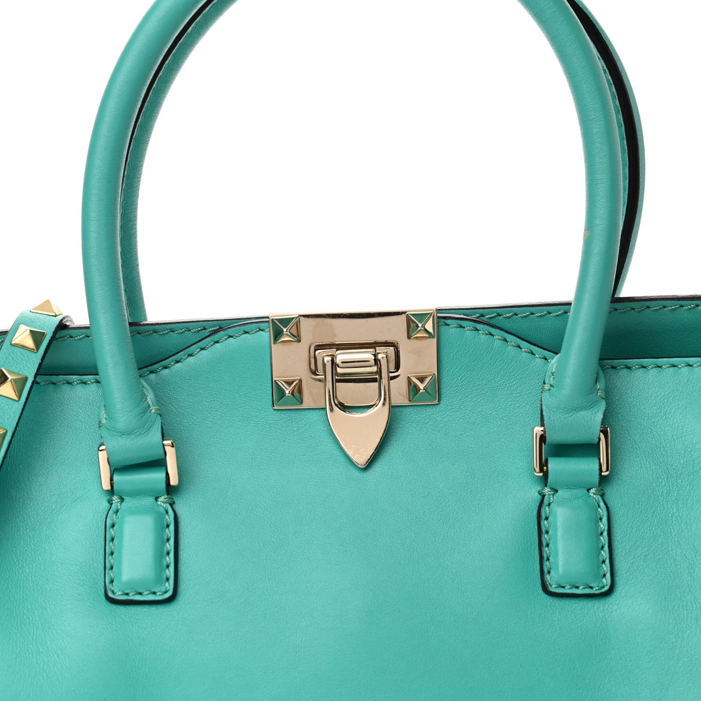 Vitello Small Rockstud Double Handle Tote Opaline Green