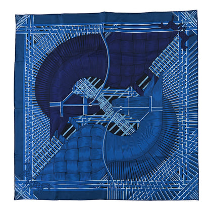 Hermes Silk Masan & Masan Scarf 90 Bleu Petrole Marine 1 of 3
