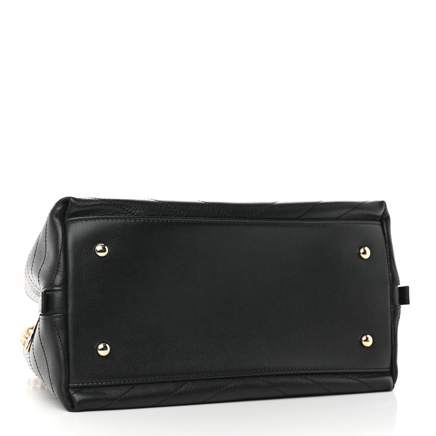 Calfskin Stitched Large Chevron Chic Shopping Bag Black