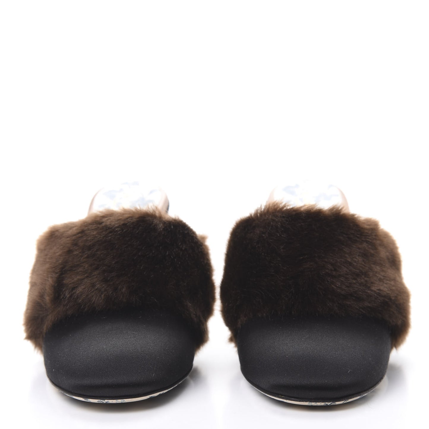 Mink Silk Satin Crystal Candy Mules 38.5 Scan Brown Black