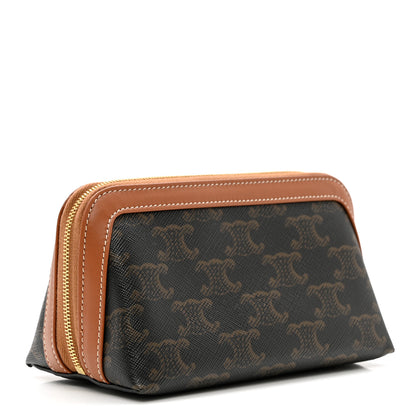 Celine Triomphe Canvas Calfskin Small Cosmetic Pouch Tan 3 of 6