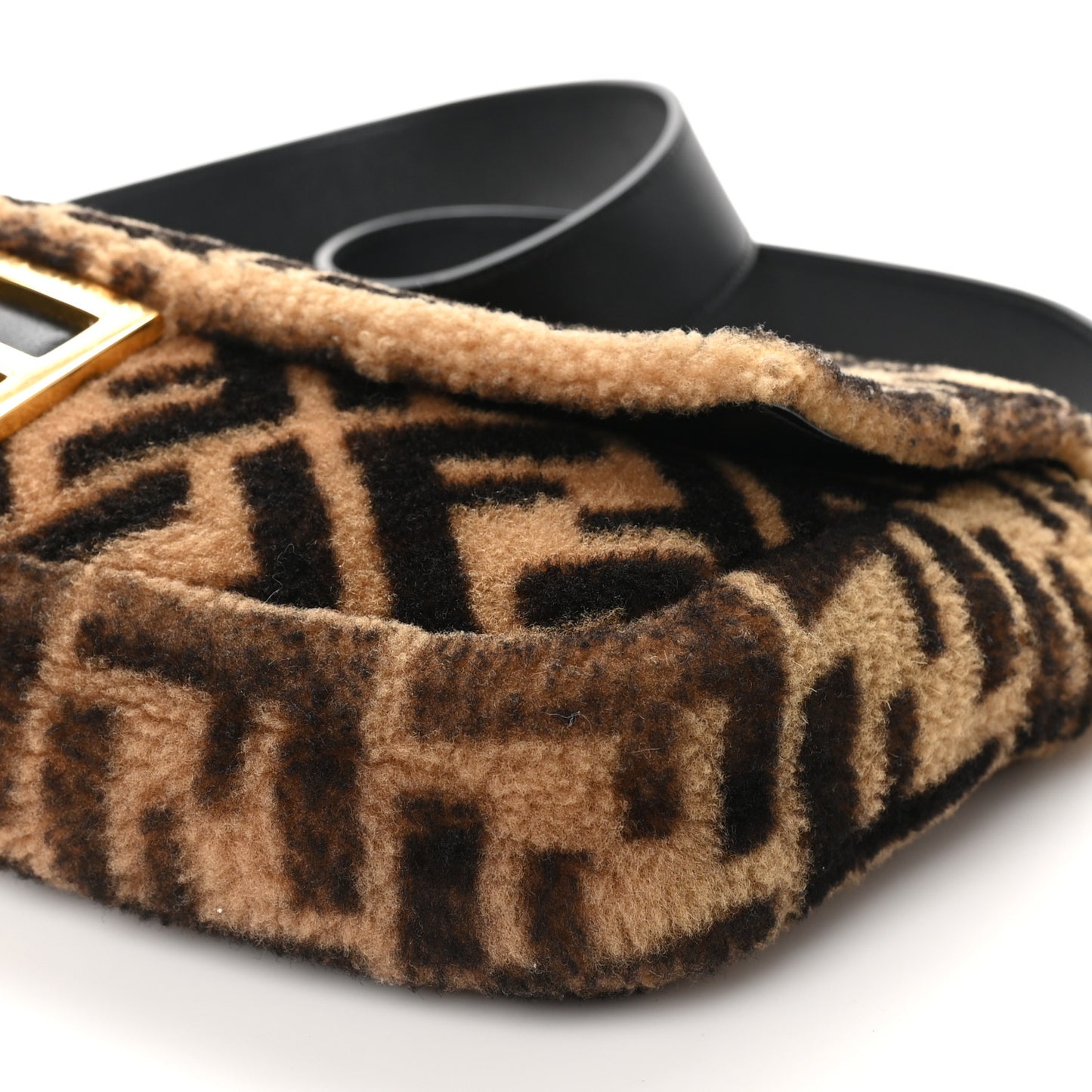 Shearling Vitello Dolce Macro FF 1974 Large Baguette Tobacco Black