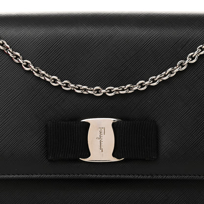Salvatore Ferragamo Pebbled Calfskin Vara Bow Chain Flap Crossbody Black 7 of 10