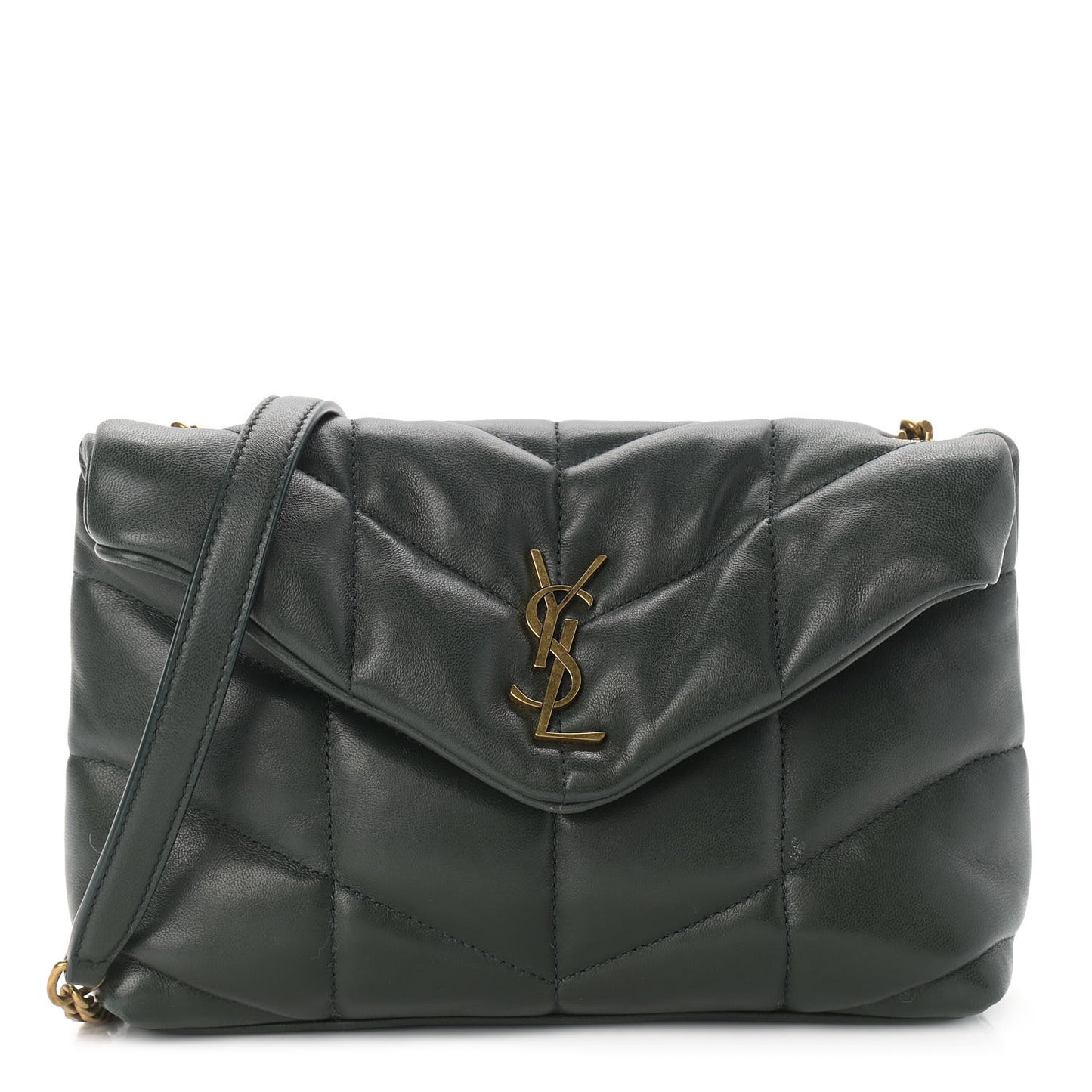 Lambskin Quilted Toy Loulou Puffer Monogram Chain Satchel Deep Green