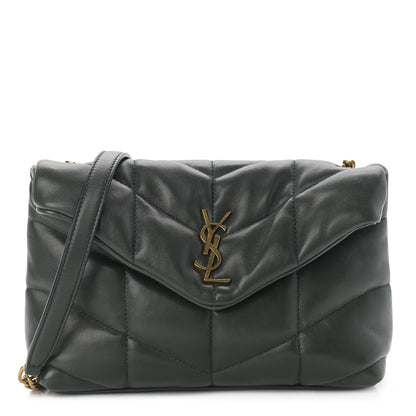Saint Laurent Lambskin Quilted Toy Loulou Puffer Monogram Chain Satchel Deep Green 1 of 8
