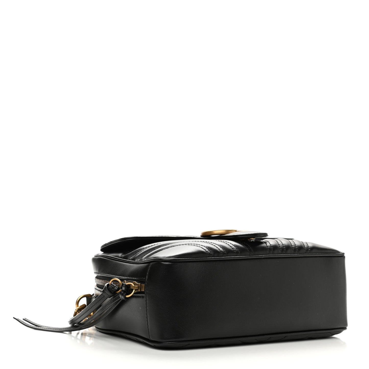 Calfskin Matelasse Sylvie Web Small GG Marmont Top Handle Shoulder Bag Black