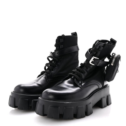 Prada Spazzolato Rois Nylon Metal Triangle Logo Monolith Pouch Pocket 55mm Boots 38 Black 5 of 10
