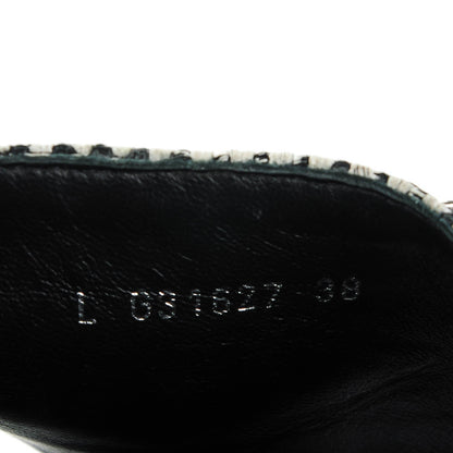 Chanel Tweed Lambskin Chain Flat Sandals 38 Black White 7 of 8