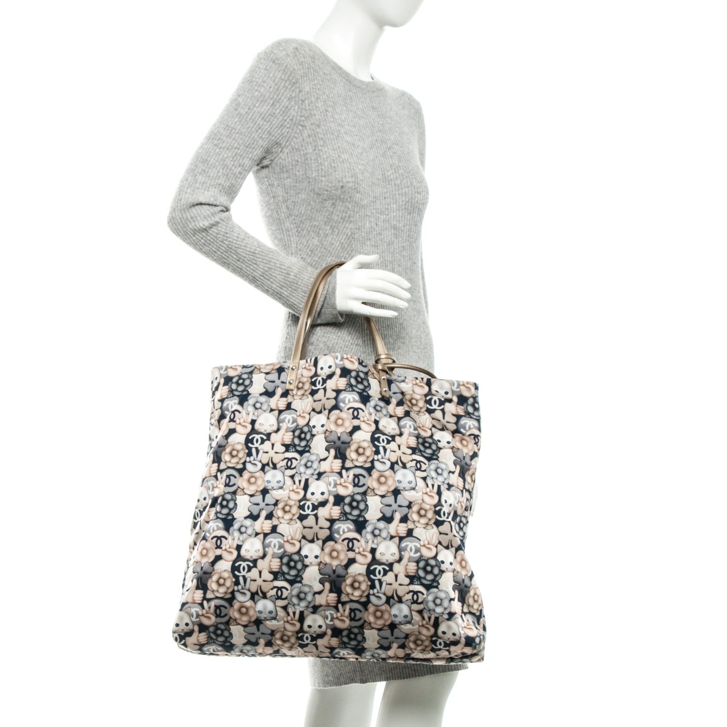 Chanel Nylon Cat Emoticon Tote Navy Gold 2 of 8