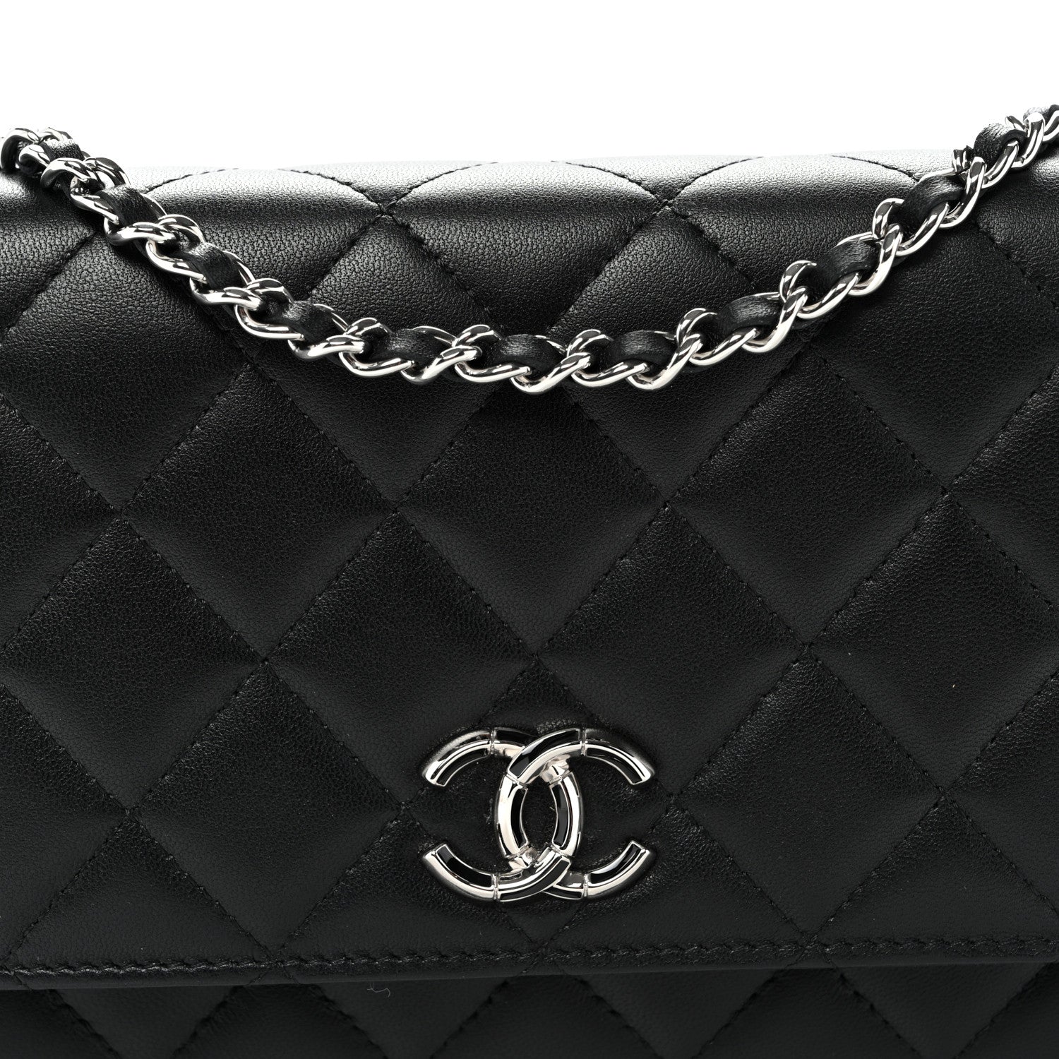 Chanel Lambskin Quilted Enamel CC Wallet on Chain WOC Black 9 of 11