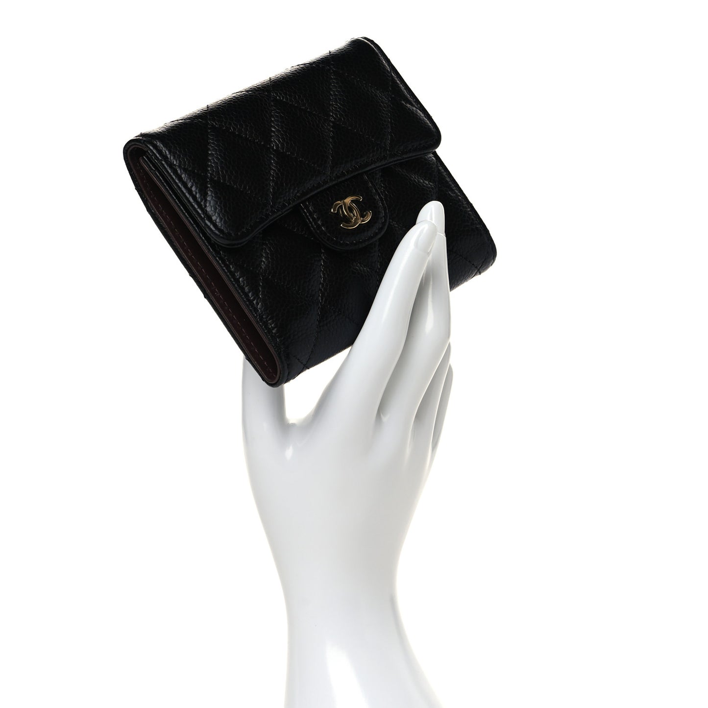 Caviar Quilted Compact Flap Wallet Black