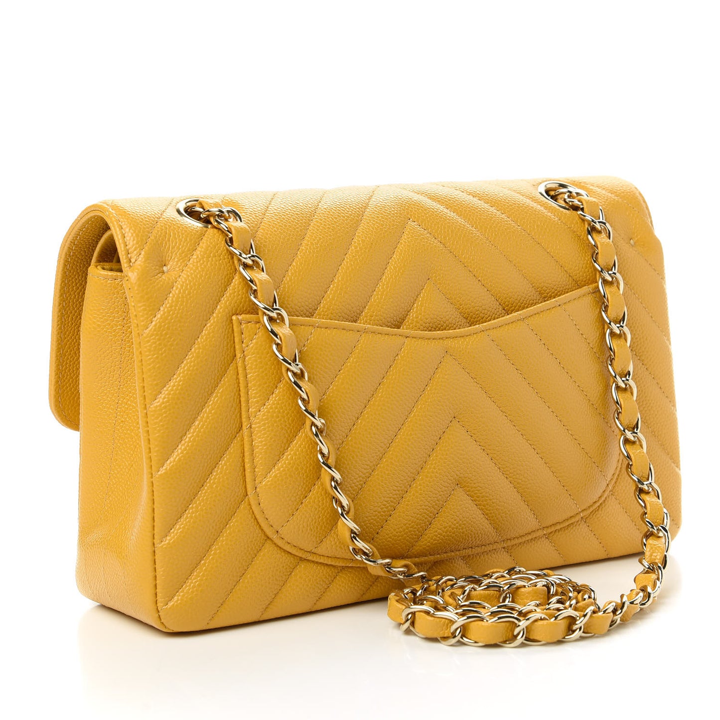 Caviar Chevron Quilted Small Double Flap Yellow