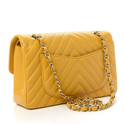 Chanel Caviar Chevron Quilted Small Double Flap Yellow 3 of 11