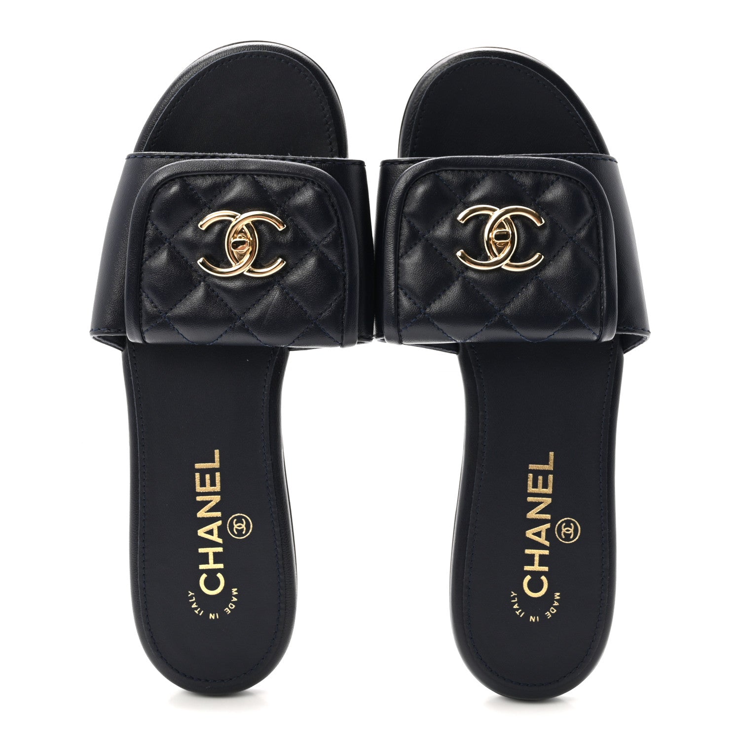 Chanel Lambskin Quilted Turnlock Flat Mules 38.5 Navy 2 of 9