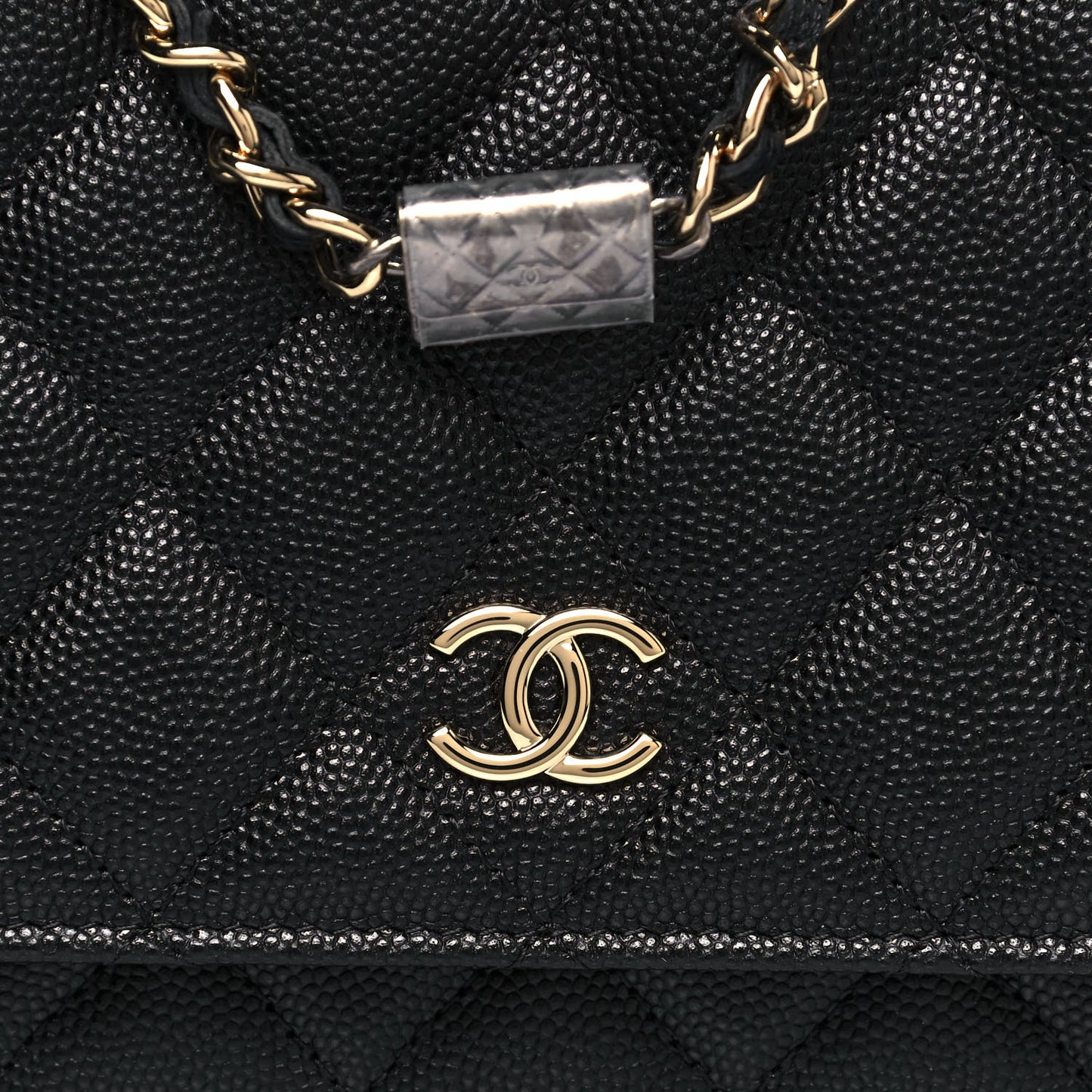 Caviar Quilted Wallet With Charms On Chain WOC Black