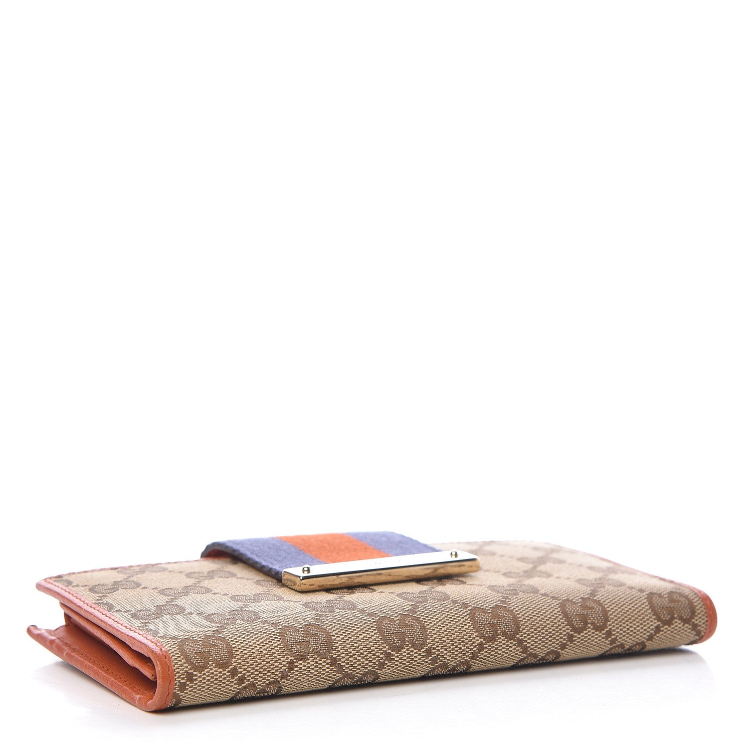 Gucci Monogram Calfskin Ladies Web Long Wallet Beige Ebony Orange 4 of 9