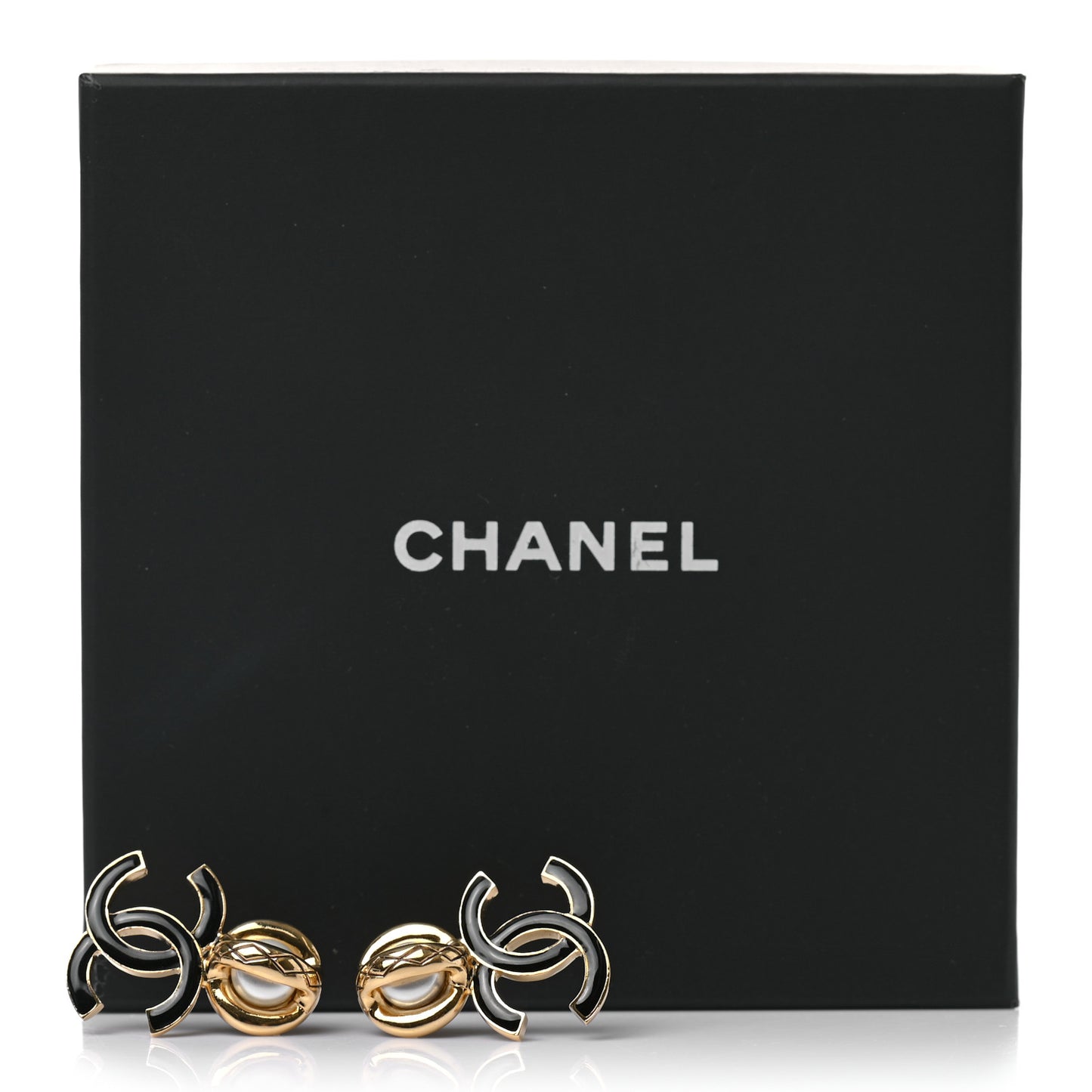 Pearl Resin CC Drop Earrings Gold Black