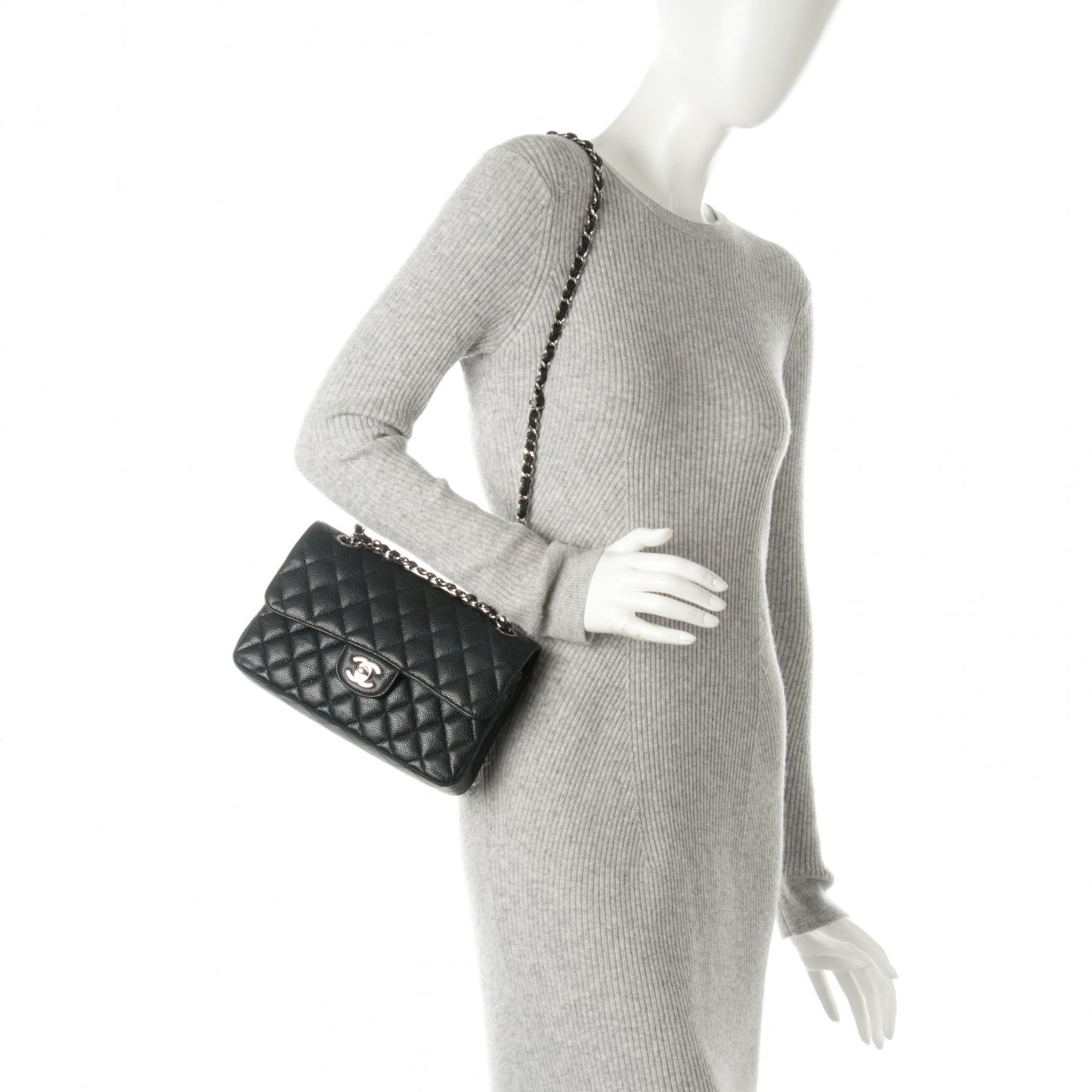 Caviar Quilted Small Double Flap Black