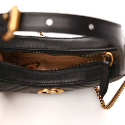 Gucci Calfskin Matelasse Chevron Mini GG Marmont Half Moon Hobo Black 5 of 9