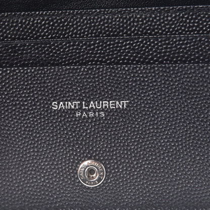 Saint Laurent Grain De Poudre Matelasse Chevron Monogram Card Case Black 6 of 8