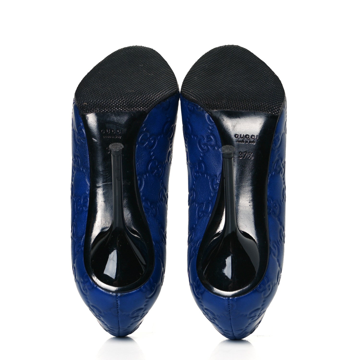 Gucci Soft Guccissima GG Peep Toe Heels 37.5 Blu Cina 7 of 12
