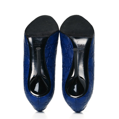 Gucci Soft Guccissima GG Peep Toe Heels 37.5 Blu Cina 7 of 12