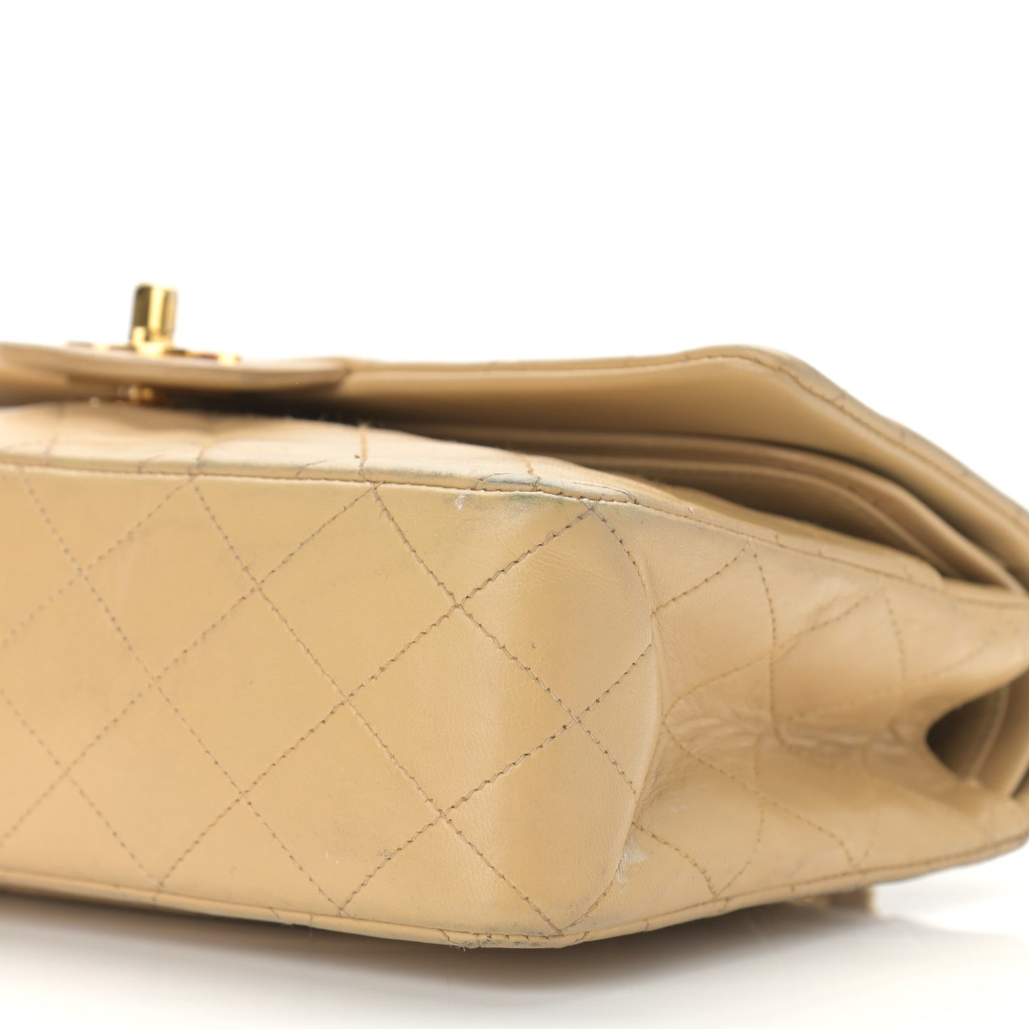 Lambskin Quilted Medium Double Flap Beige