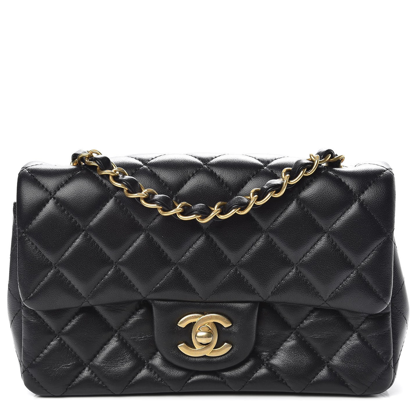 Lambskin Quilted Mini Rectangular Flap Black