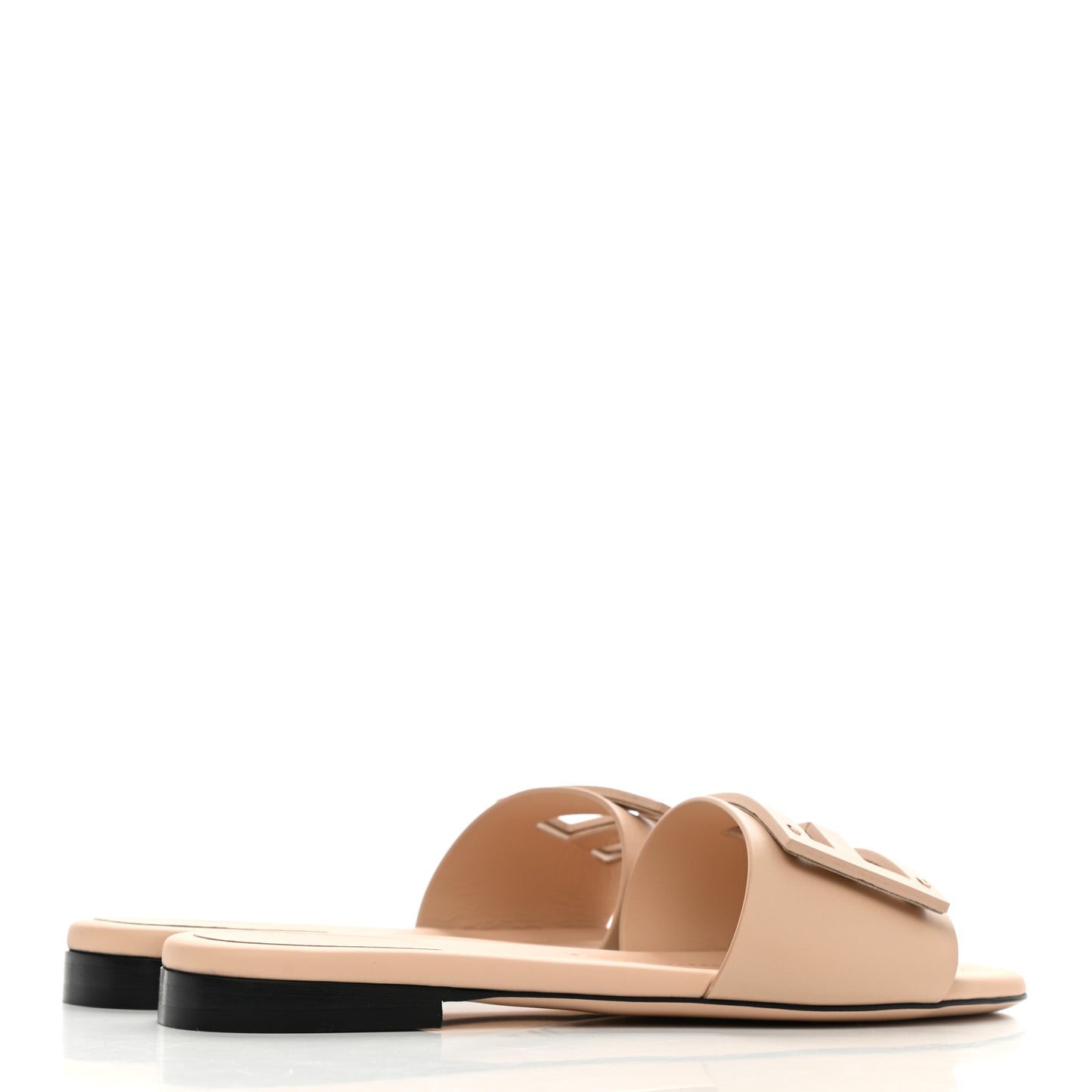 Vitello Cuoio Baguette Flat Slide Sandals 35 Poudre
