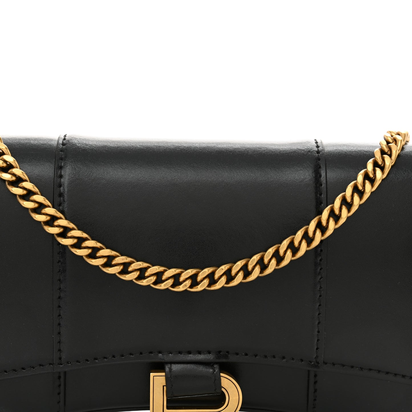 Shiny Box Calfskin Hourglass Chain Bag Black