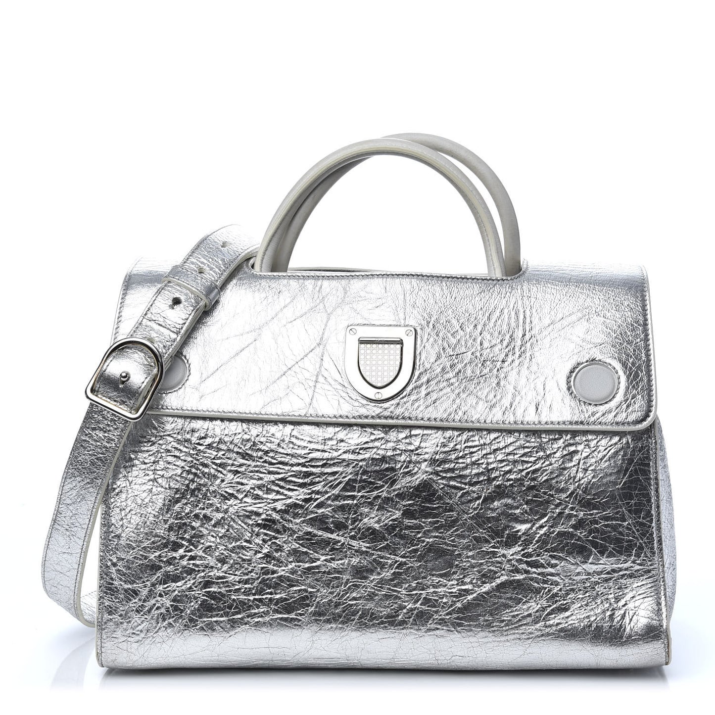 Metallic Calfskin Medium Diorever Flap Silver