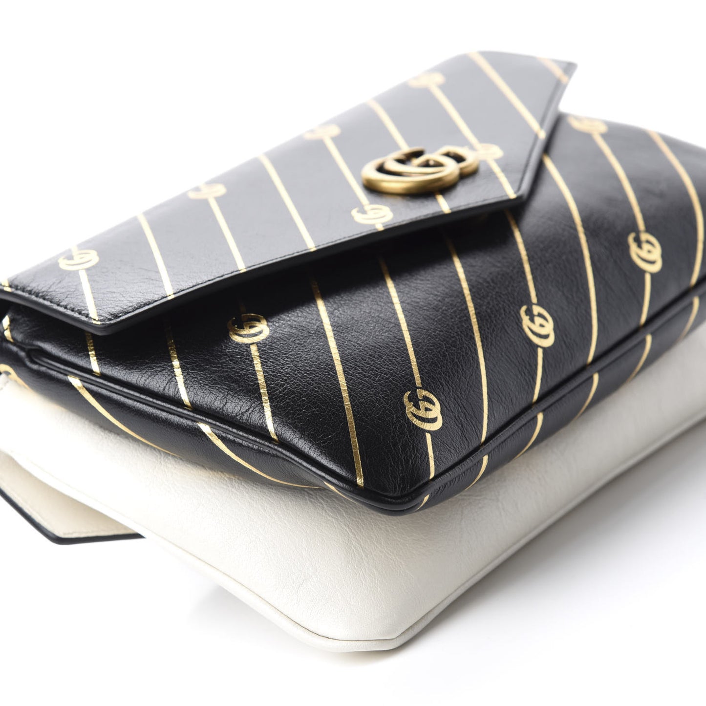 Calfskin Diagonal GG Medium Thiara Double Envelope Shoulder Bag Black White