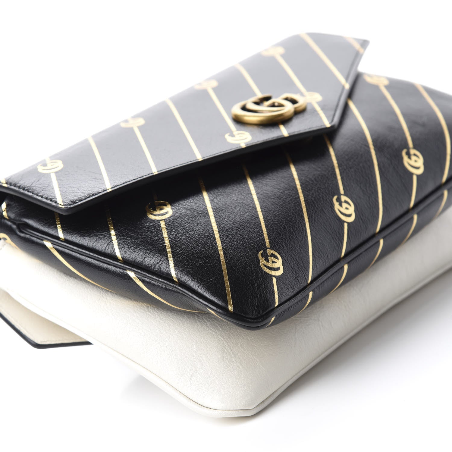 Gucci Calfskin Diagonal GG Medium Thiara Double Envelope Shoulder Bag Black White 7 of 12