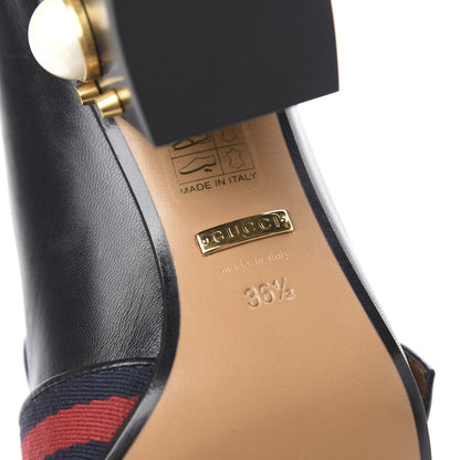 Gucci Malaga Kid Web Pearl Embellished Peyton 75mm Loafer Pumps 36.5 Black 7 of 12