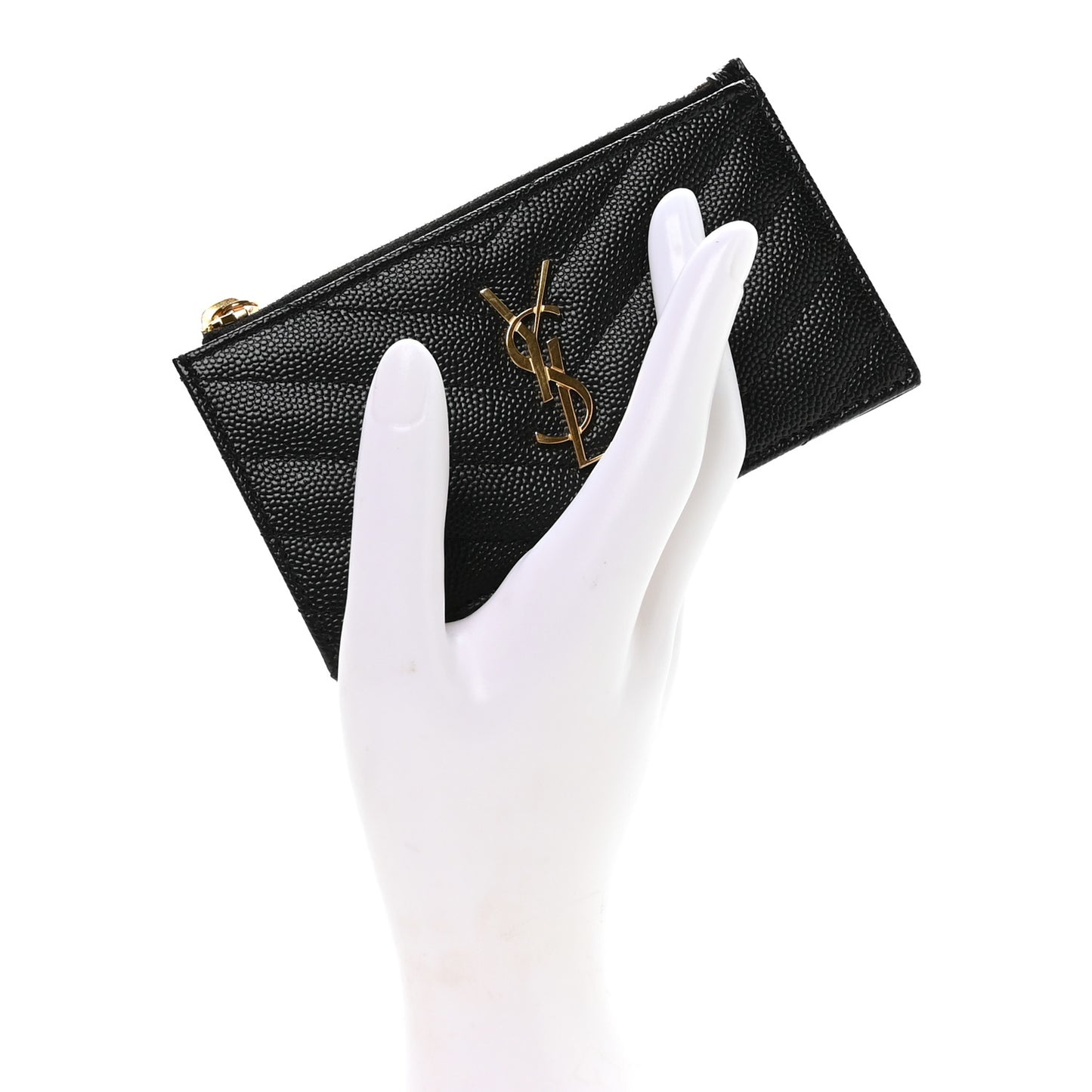 Grain De Poudre Matelasse Chevron Monogram Fragments Zippered Card Case Black