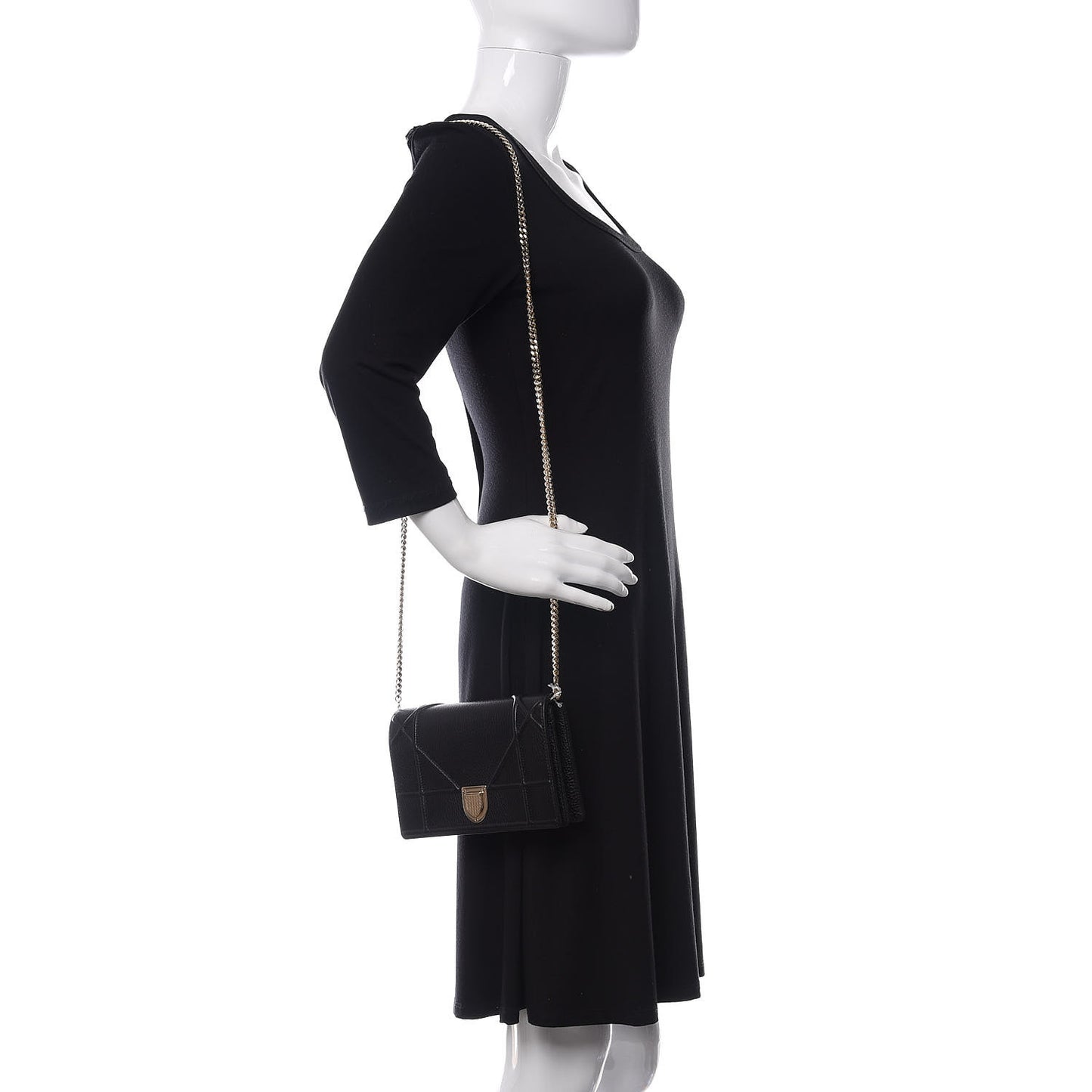 Grained Calfskin Diorama Wallet on Chain Pouch Black
