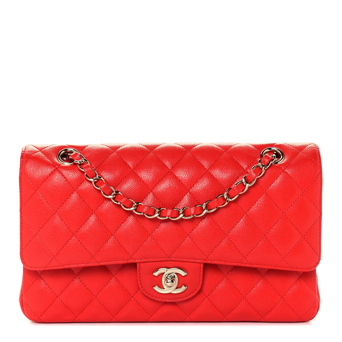 Caviar Quilted Medium Double Flap Red