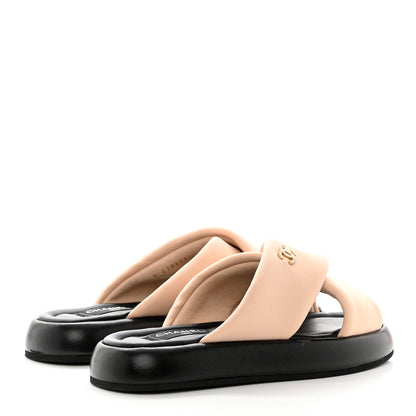 Chanel Fabric CC Mules Sandals 37 Light Beige 3 of 9