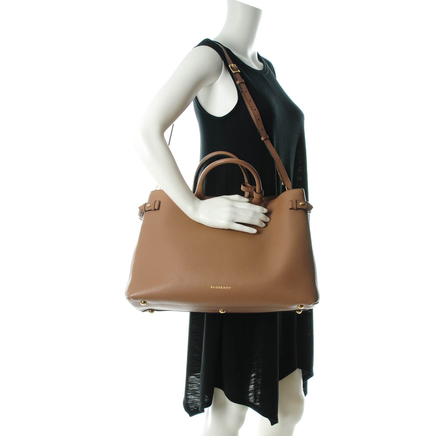 Burberry Grainy Calfskin House Check Large Banner Tote Dark Sand 2 of 7