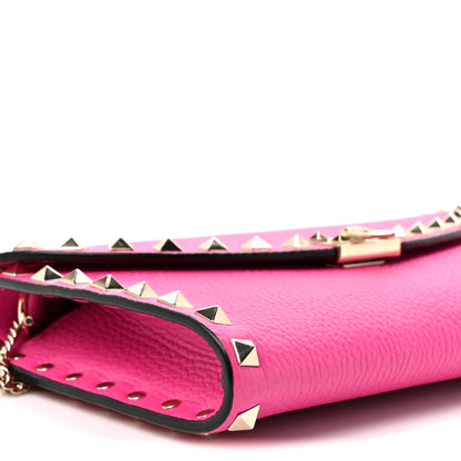 Valentino Garavani Grainy Calfskin Rockstud Flip Lock Wallet With Chain Pink PP 8 of 8