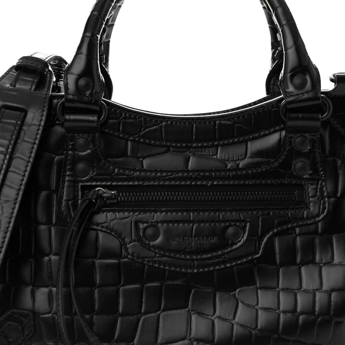 Semi Shiny Calfskin Crocodile Embossed Neo Classic Black Hardware S City Black Black