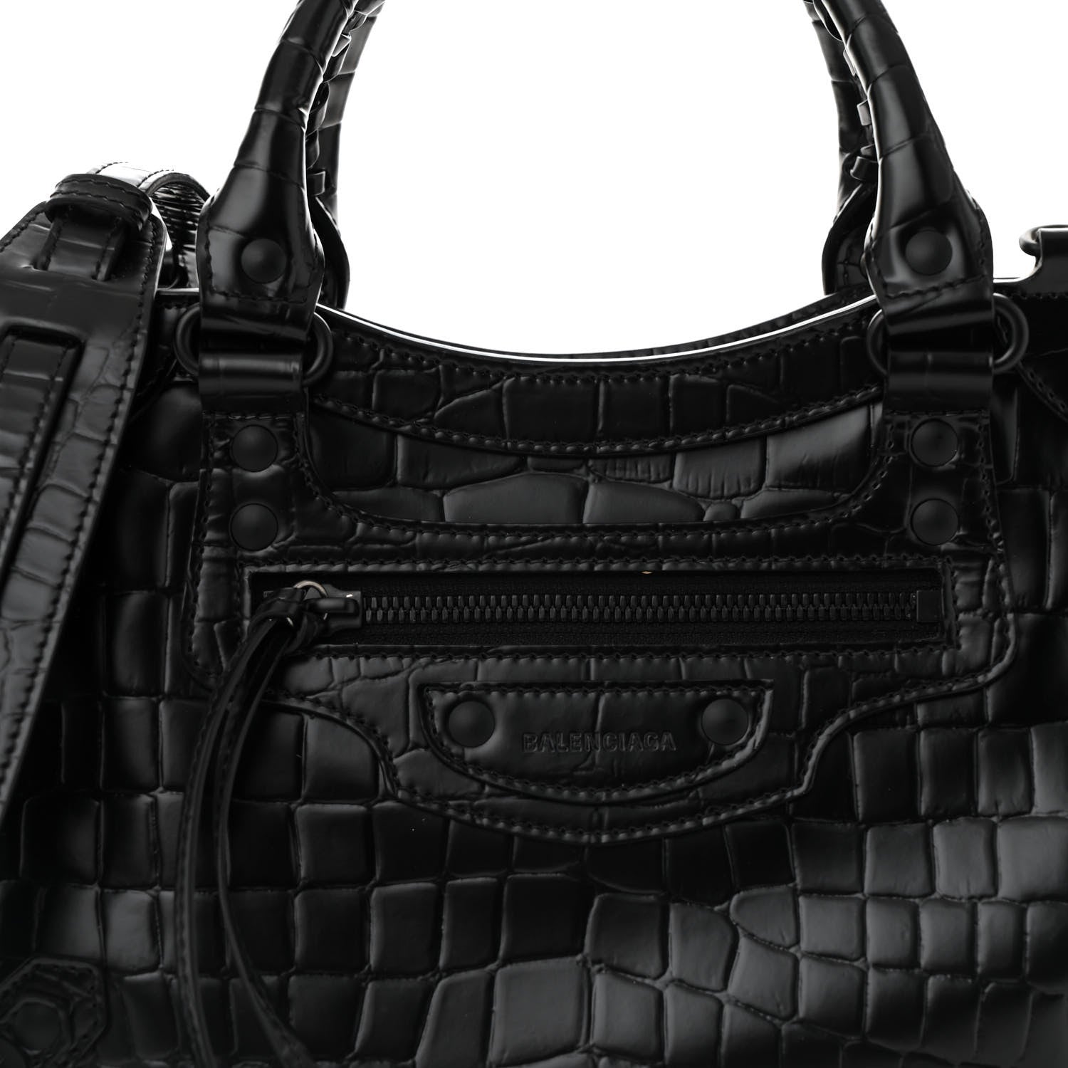 Balenciaga Semi Shiny Calfskin Crocodile Embossed Neo Classic Black Hardware S City Black Black 7 of 12